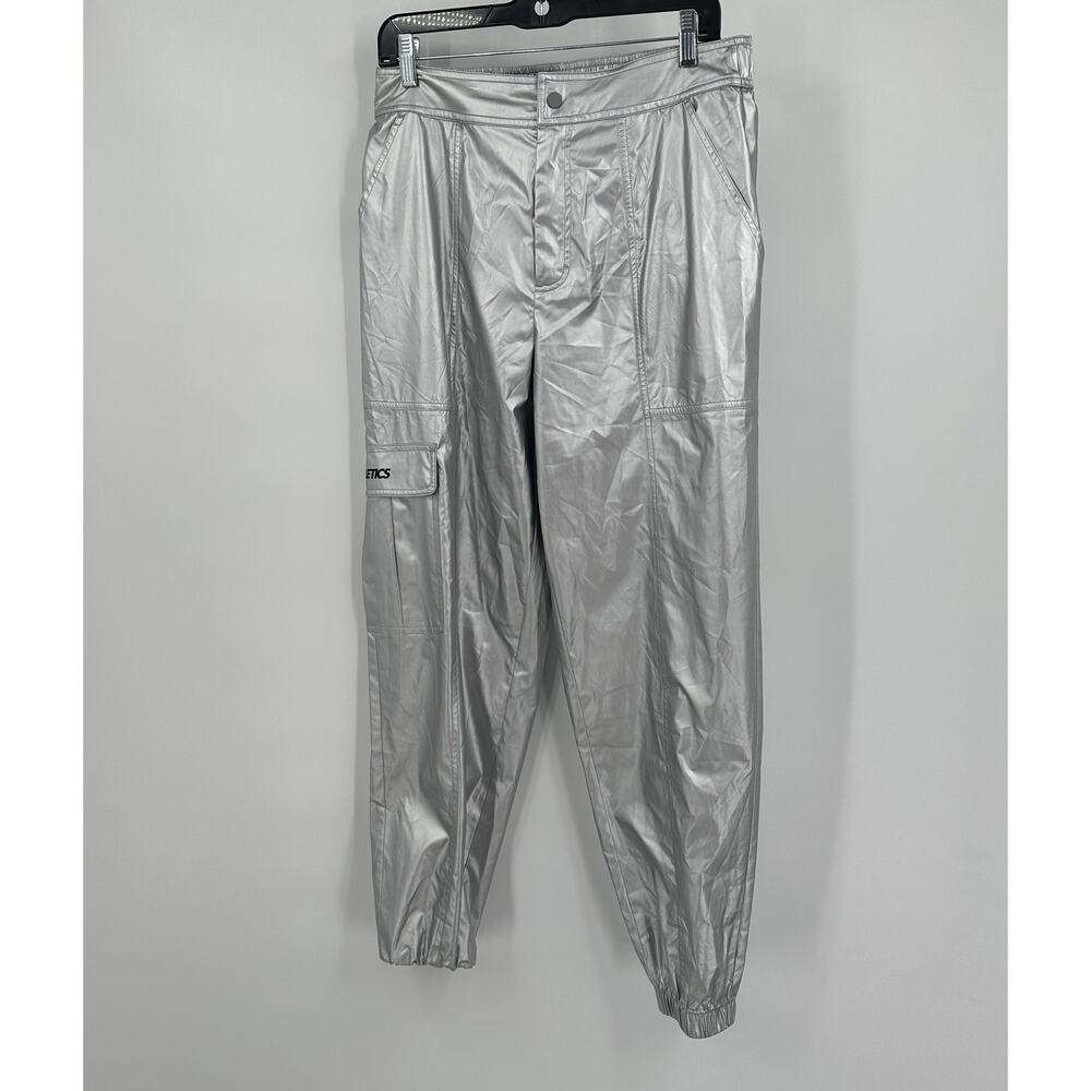 Fabletics Womens Pants Size M Metallic Silver Jogger Cargo Streetwear Statement